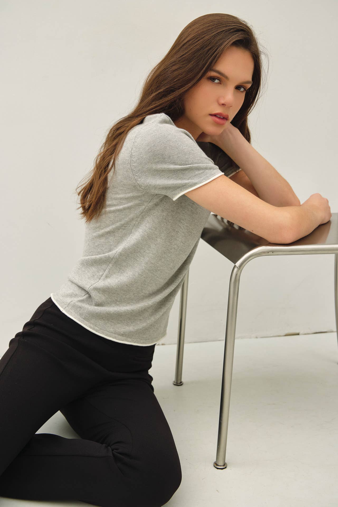 Layered Look Essential Short Sleeve Sweater Top