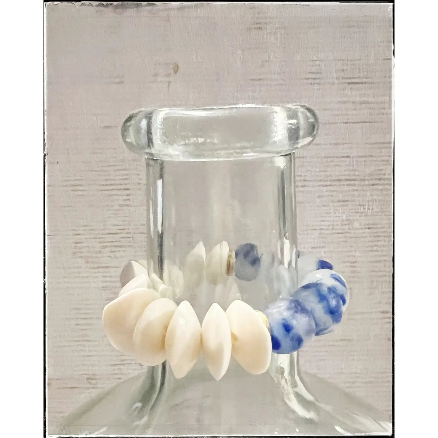 Bone, Wood Nugget, Blue Recycled Glass Stretch Bracelet