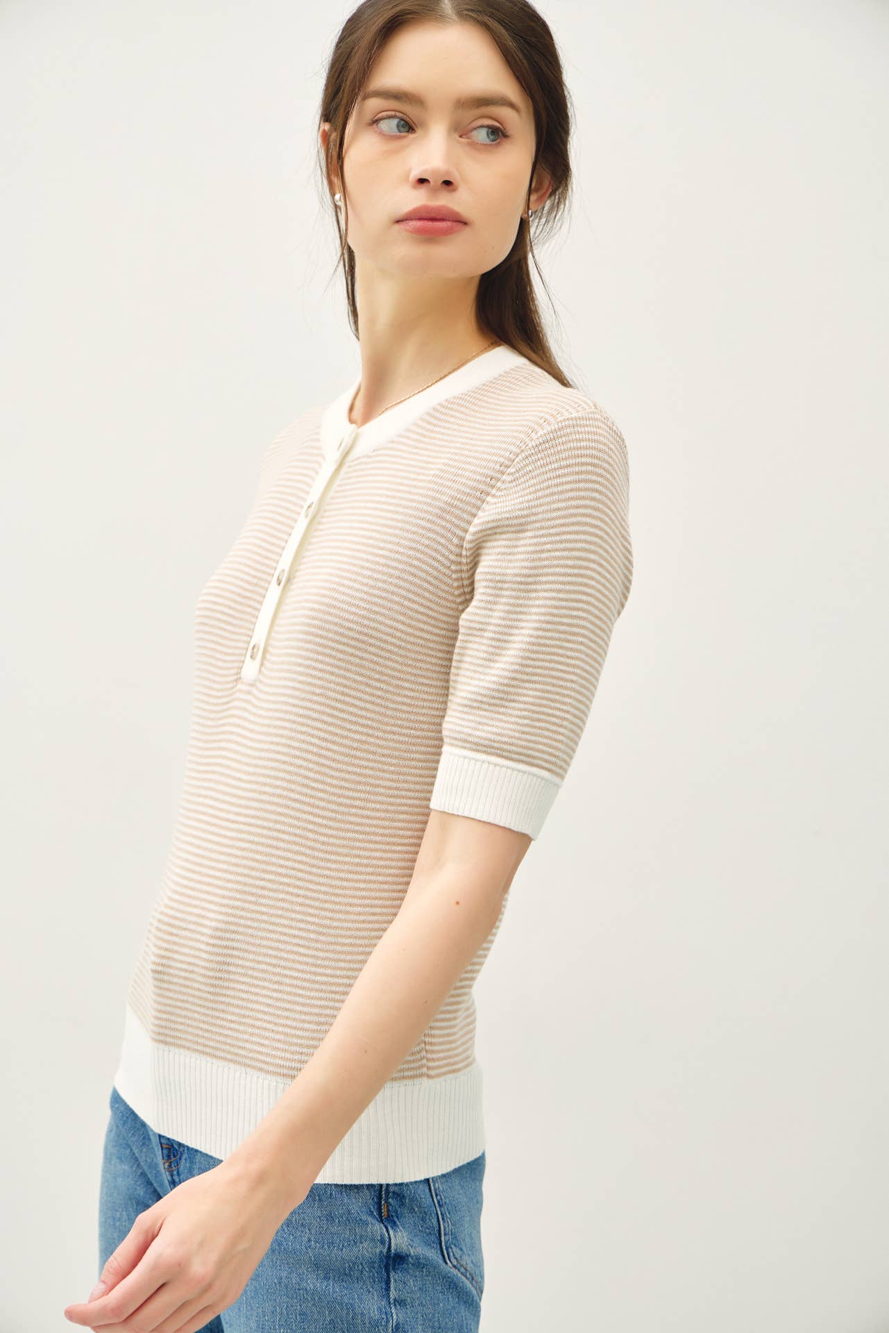 Striped Henley Sweater Top