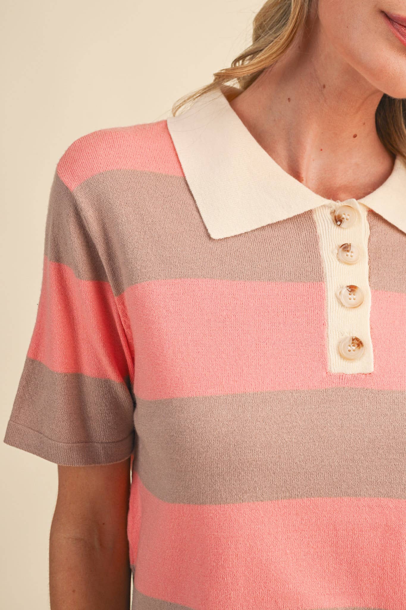 Striped Sweater Knit Short Sleeve Polo