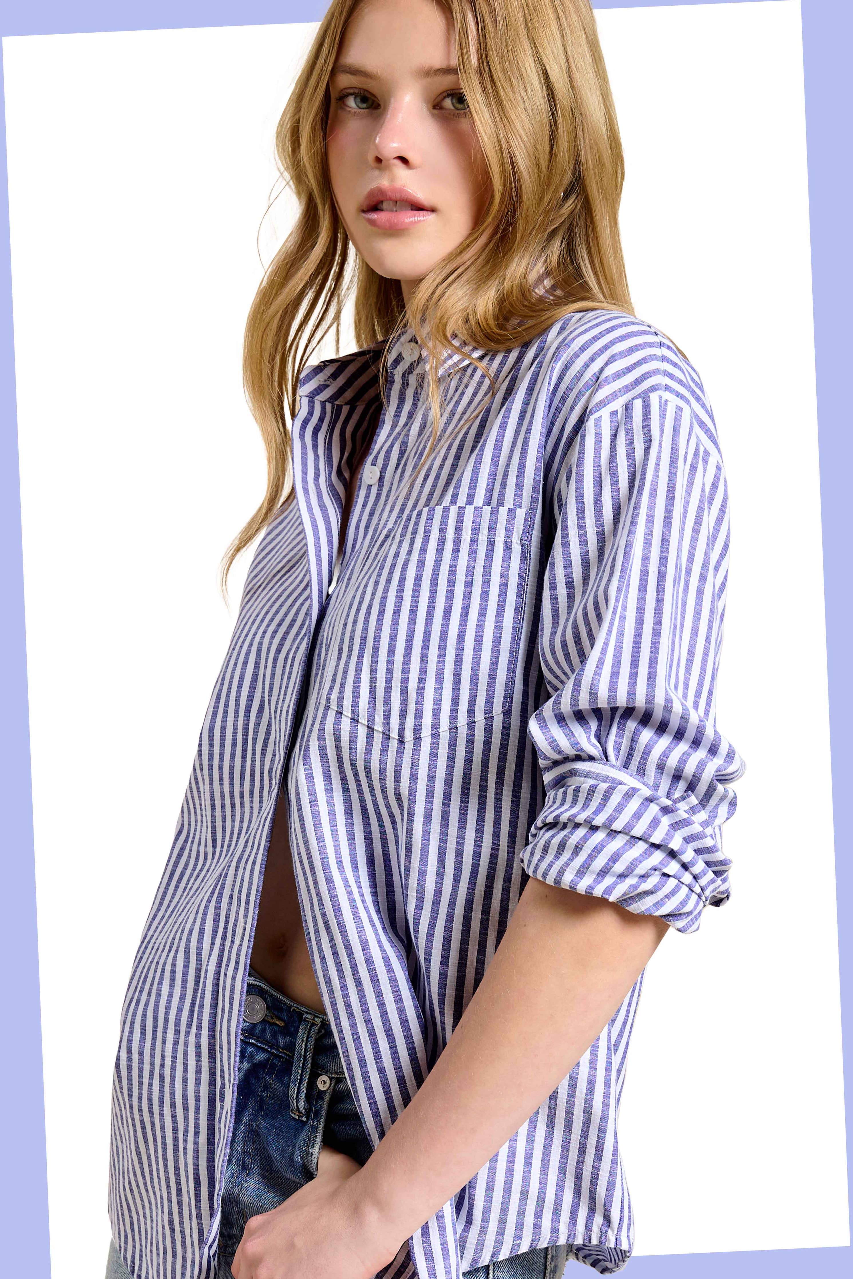Collared Contrast Stripe Button Down Shirt