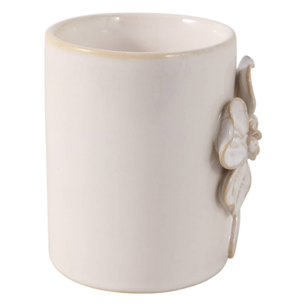 Ivory Ceramic Flower Applique Pencil Cup