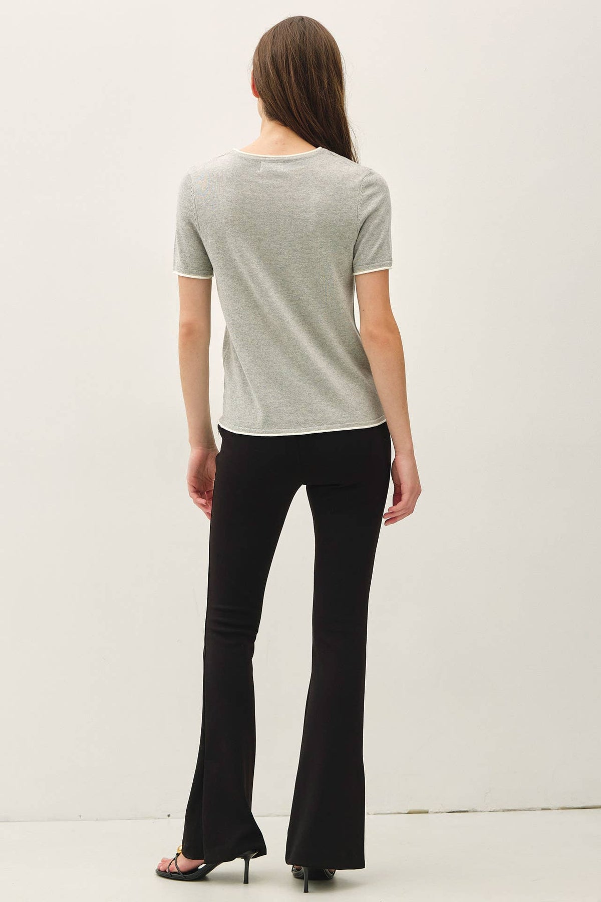 Layered Look Short Sleeve Knit Sweater Top