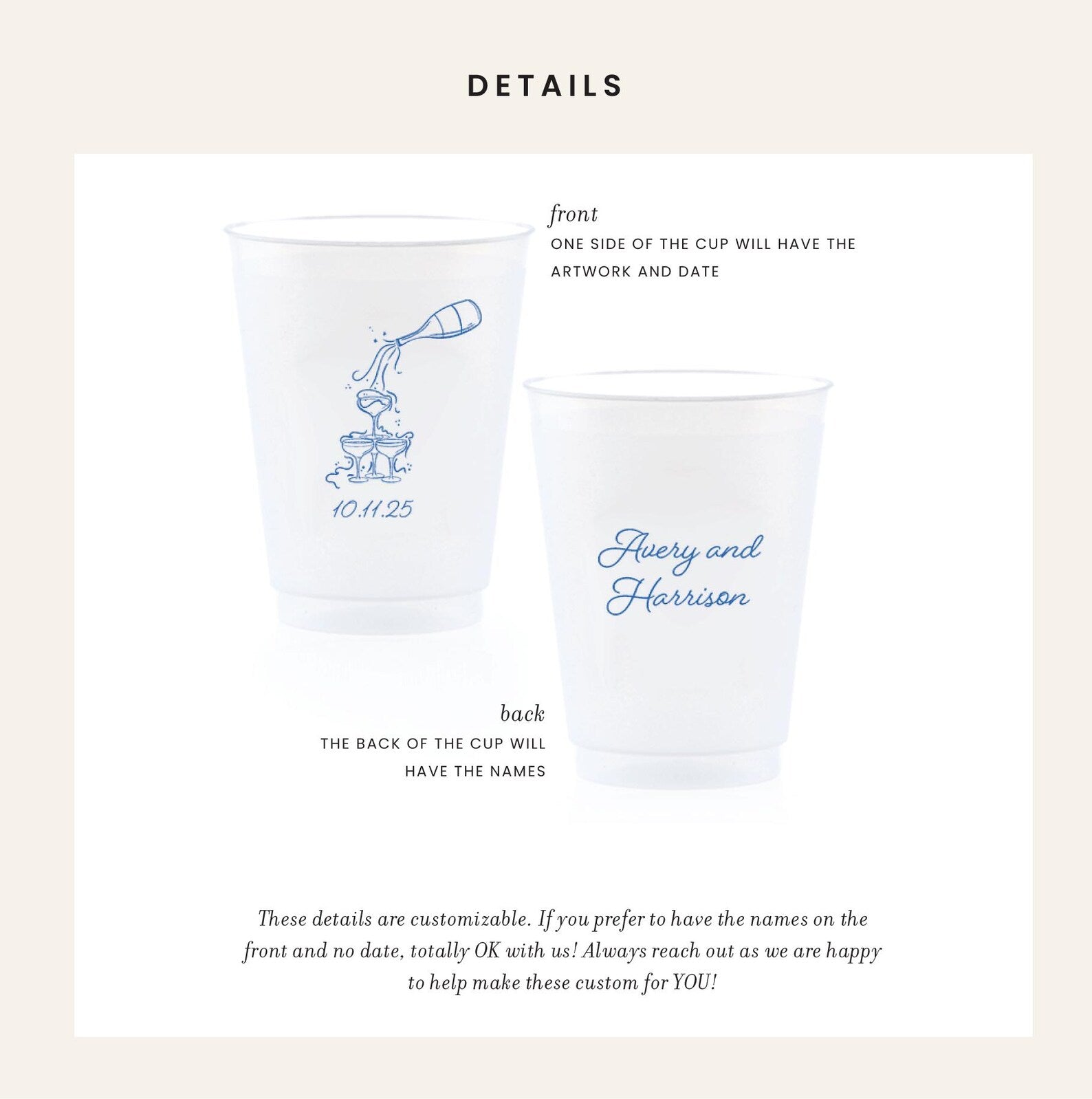 Personalized Frosted Wedding Reception Cups