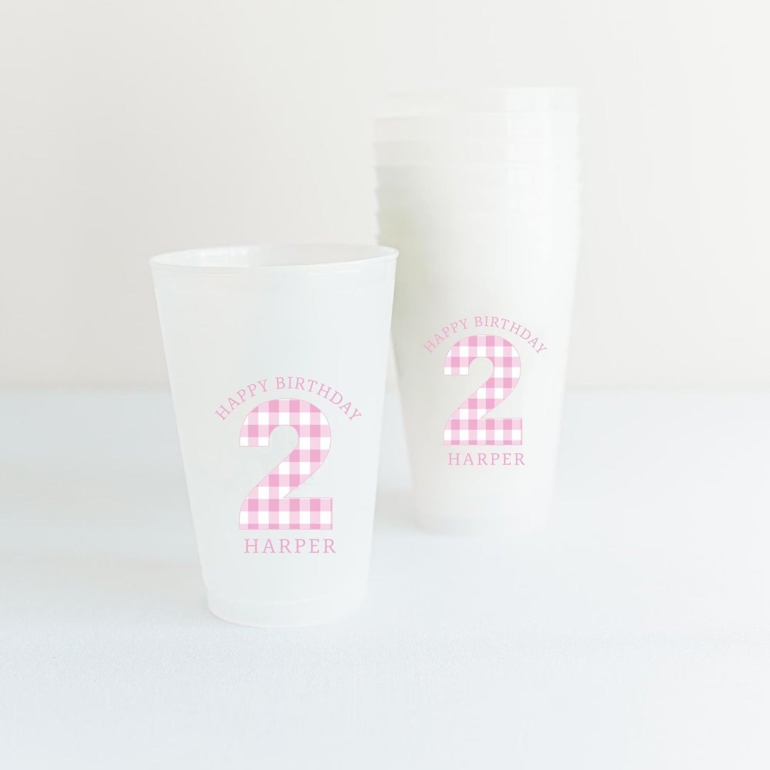 Custom Gingham Birthday Party Frosted Cups