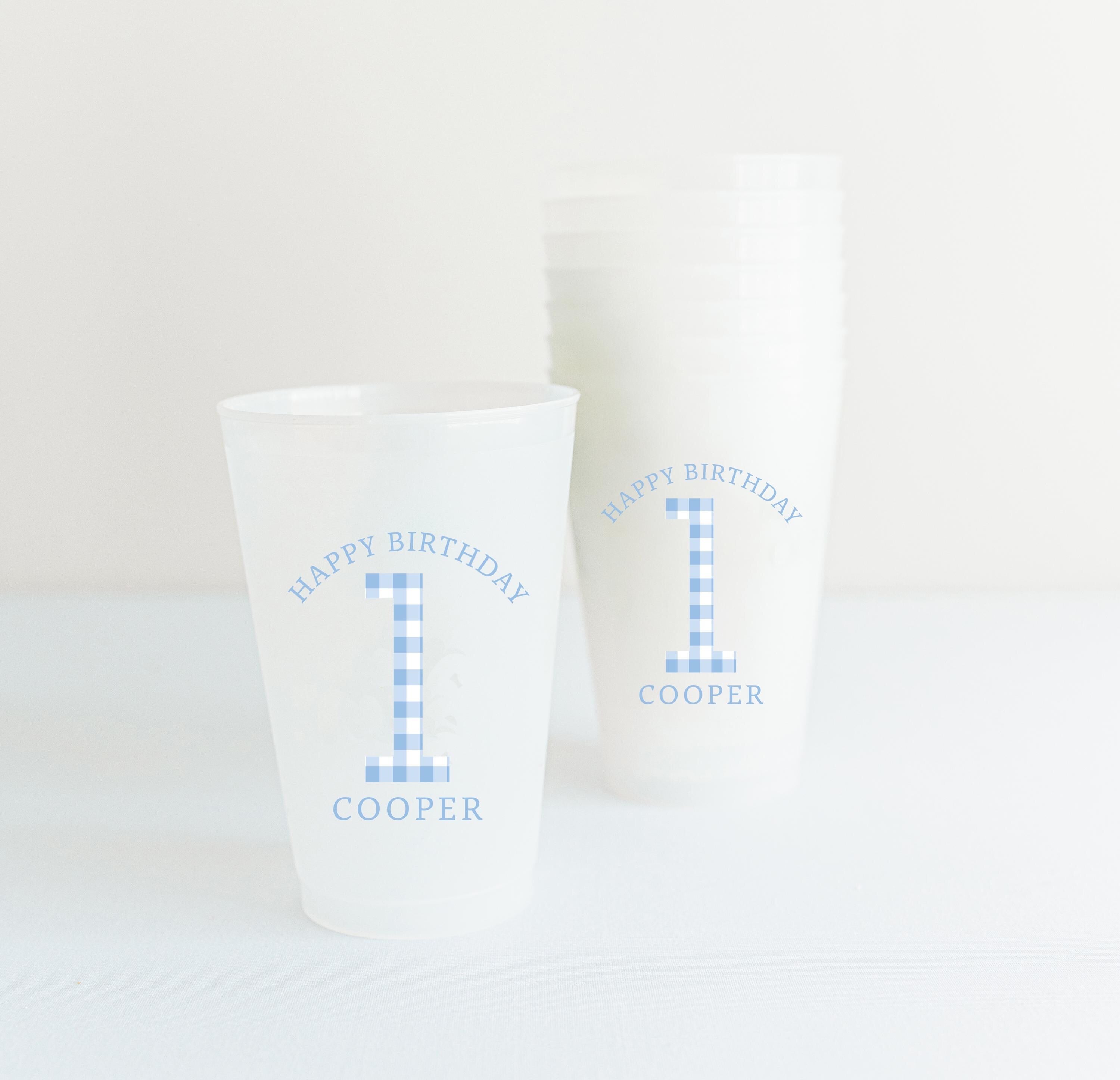 Custom Gingham Birthday Party Frosted Cups