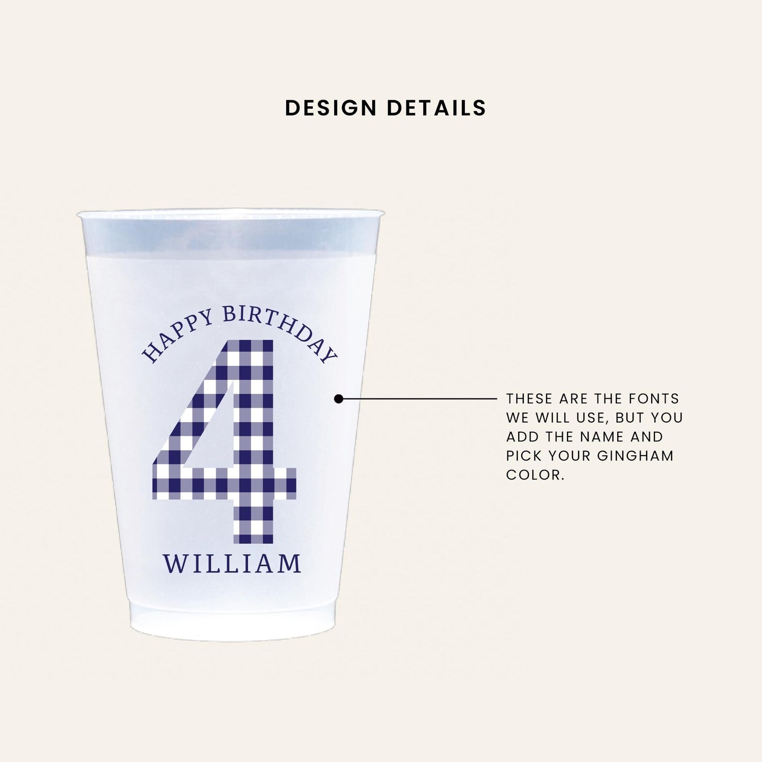 Custom Gingham Birthday Party Frosted Cups