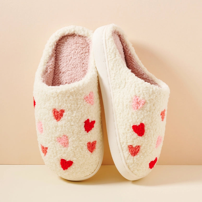Little Pink Hearts White Slippers for Her