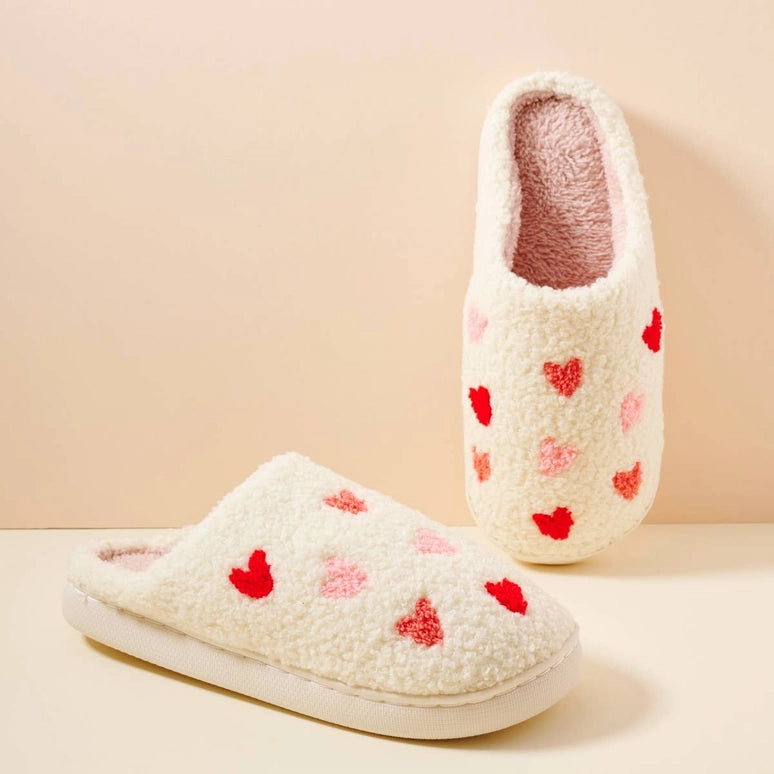 Little Pink Hearts White Slippers for Her