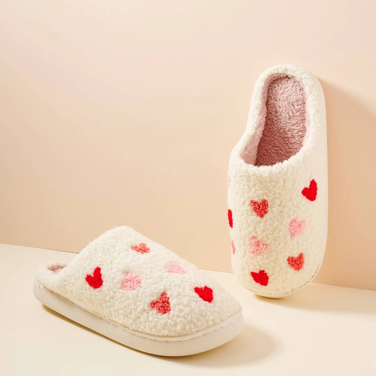 Little Pink Hearts White Slippers for Her