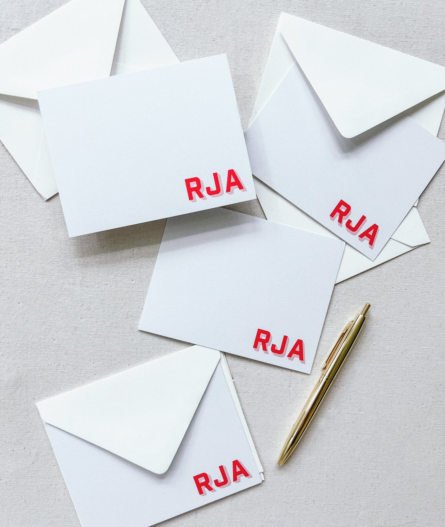 Drop Shadow Initials Stationery Notecard Set