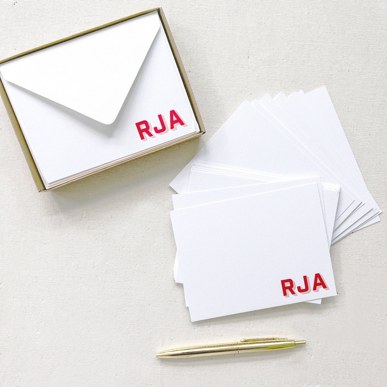 Drop Shadow Initials Stationery Notecard Set