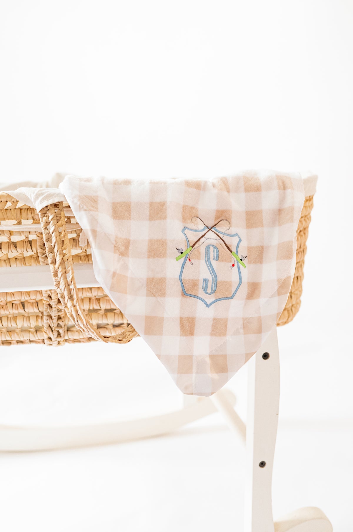 Minky Gingham Baby Blanket with Embroidered Crest Monograms