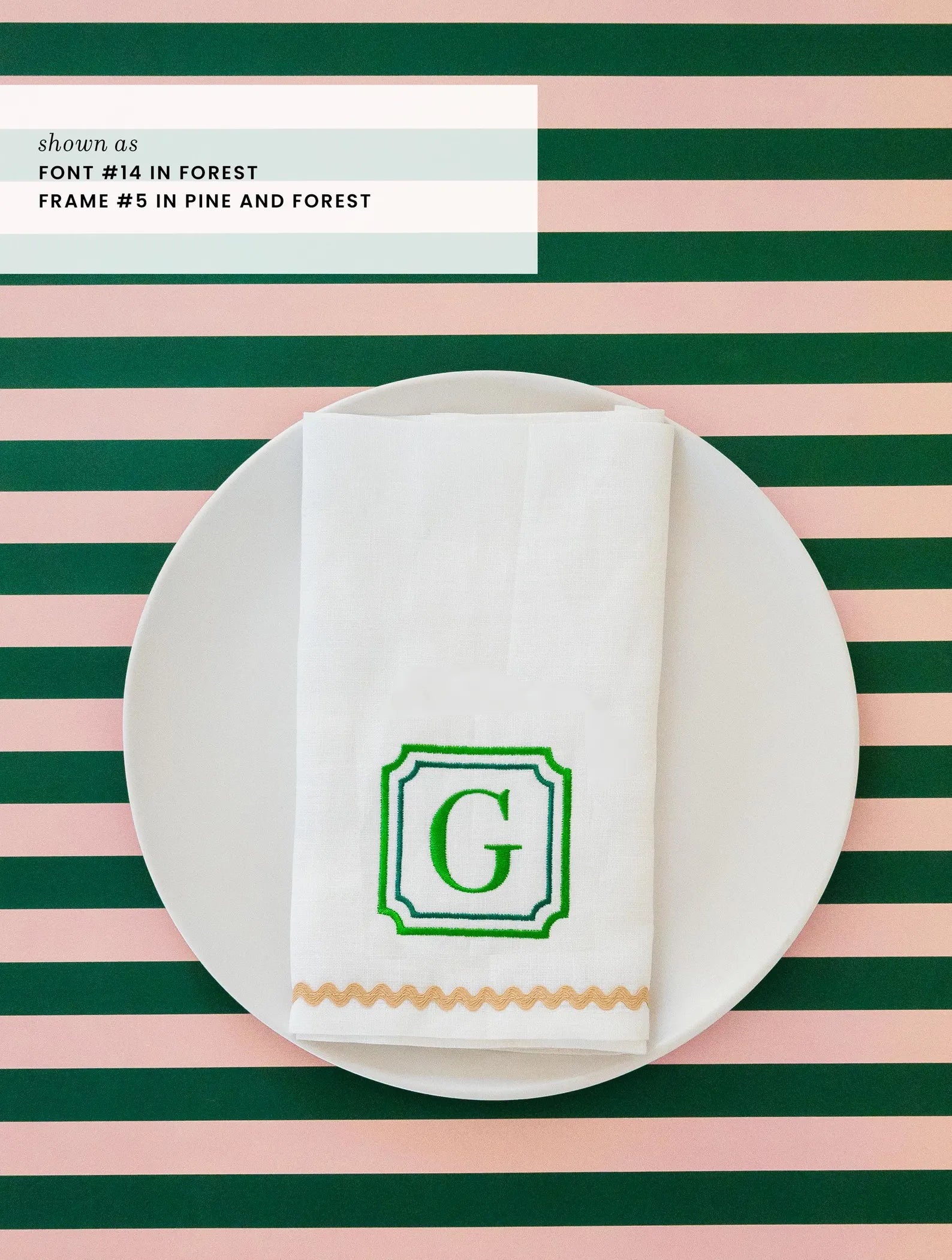 Ric Rac Embroidered Linen Dinner Napkins