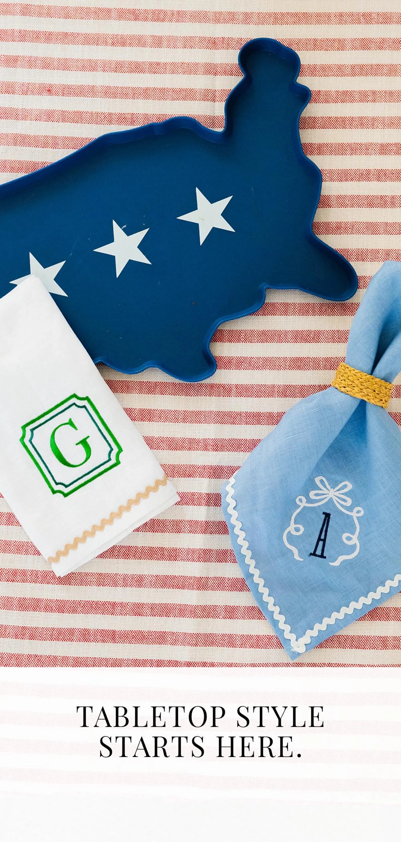 Ric Rac Embroidered Linen Dinner Napkins