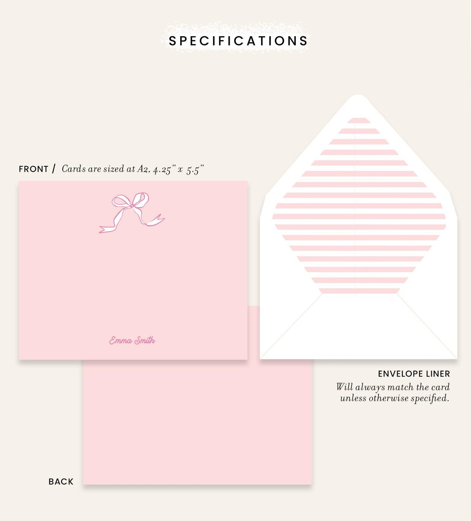 Personalized Notecard Set with Bow Design