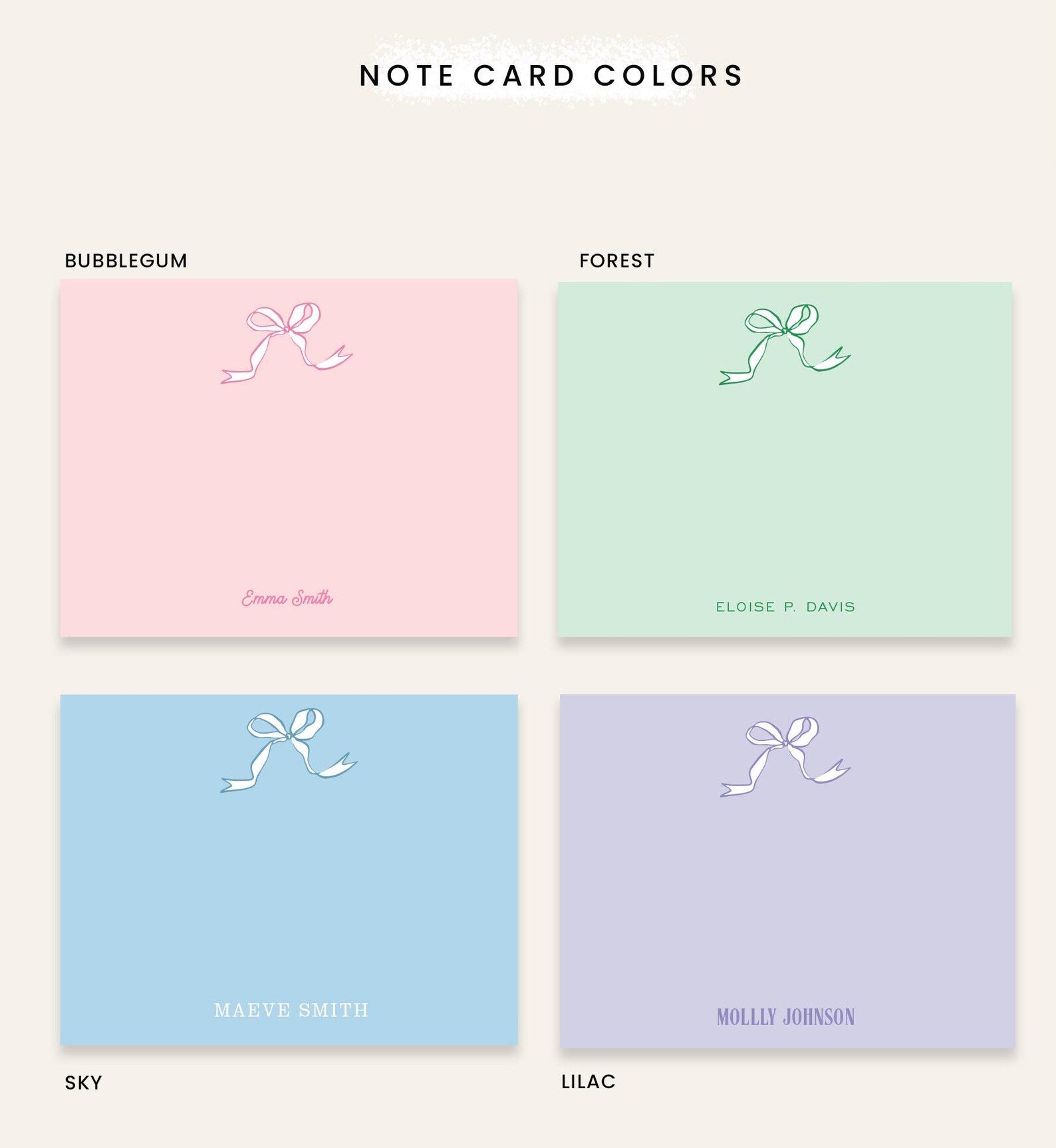 Personalized Notecard Set with Bow Design