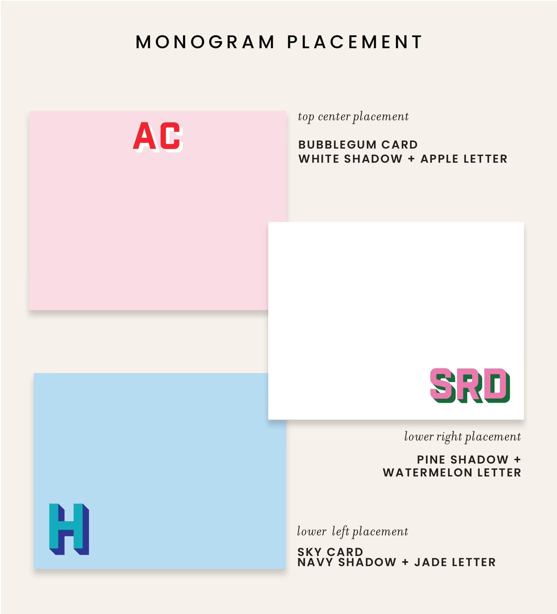 Drop Shadow Initials Stationery Notecard Set