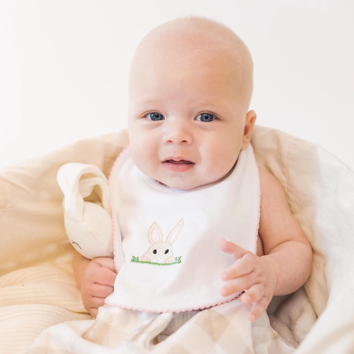 Picot-Trim Bib and Burp Cloth for Baby and Toddler