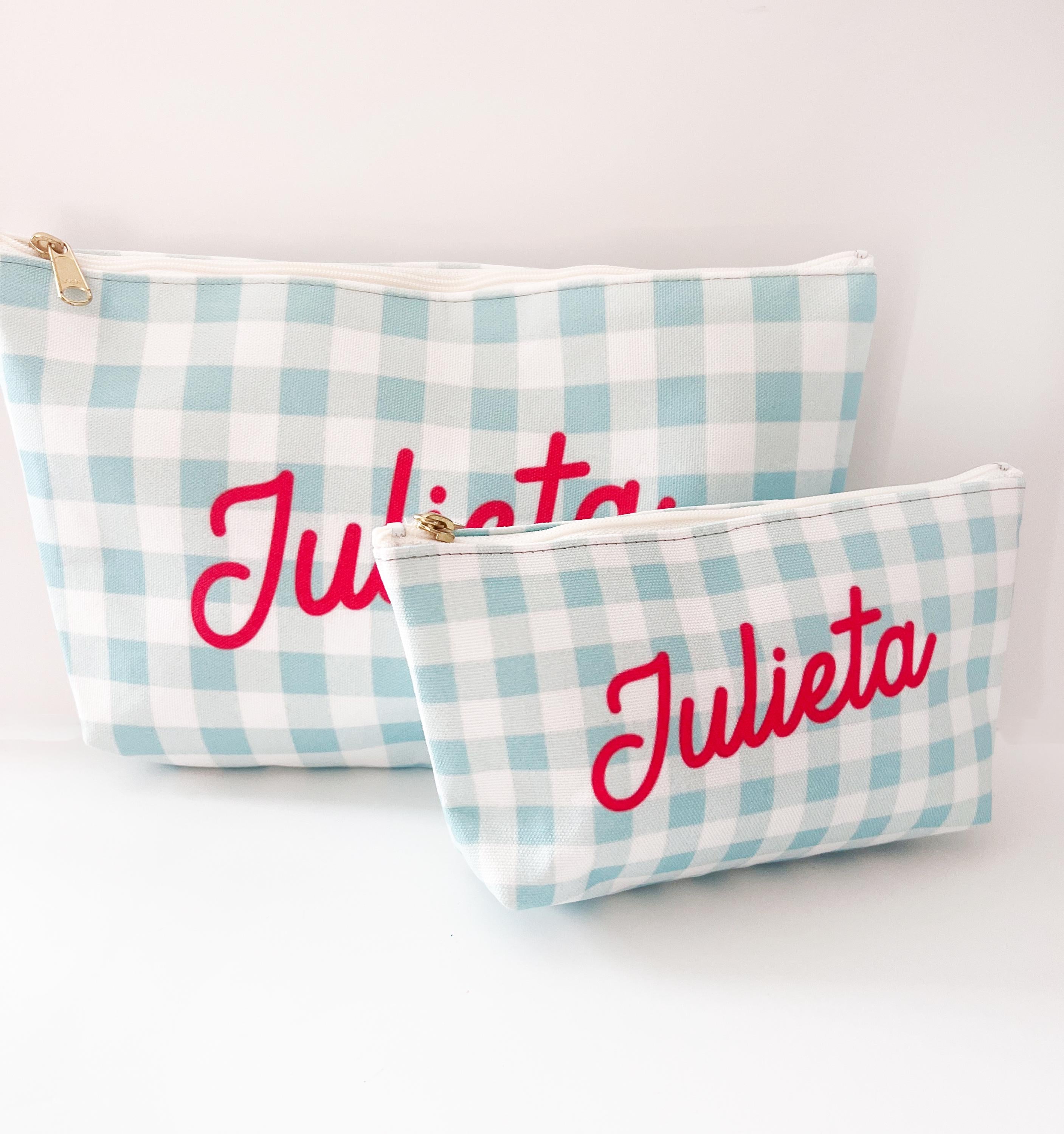 Personalized Gingham Cosmetic Pouch