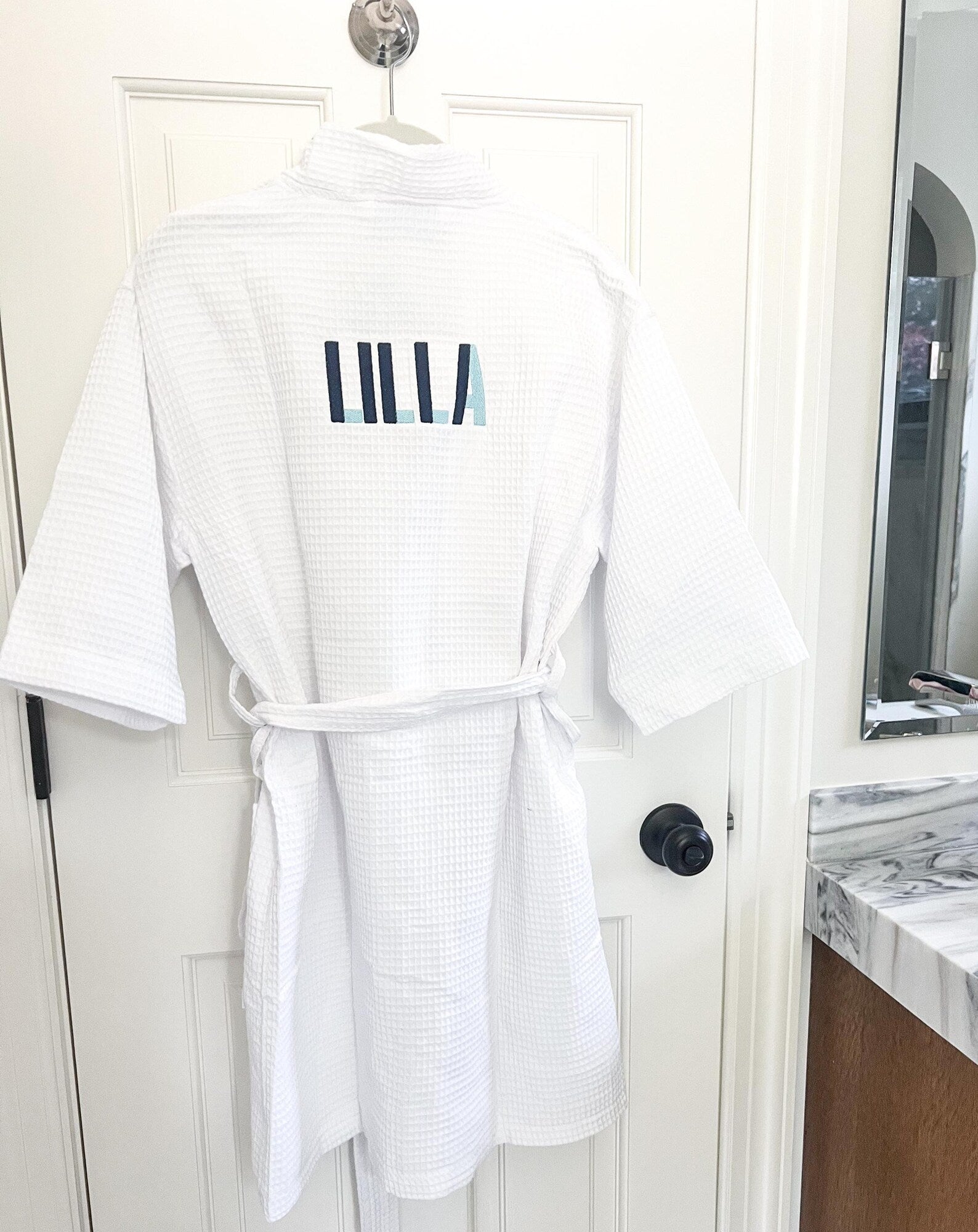 Embroidered Waffle Knit Robe