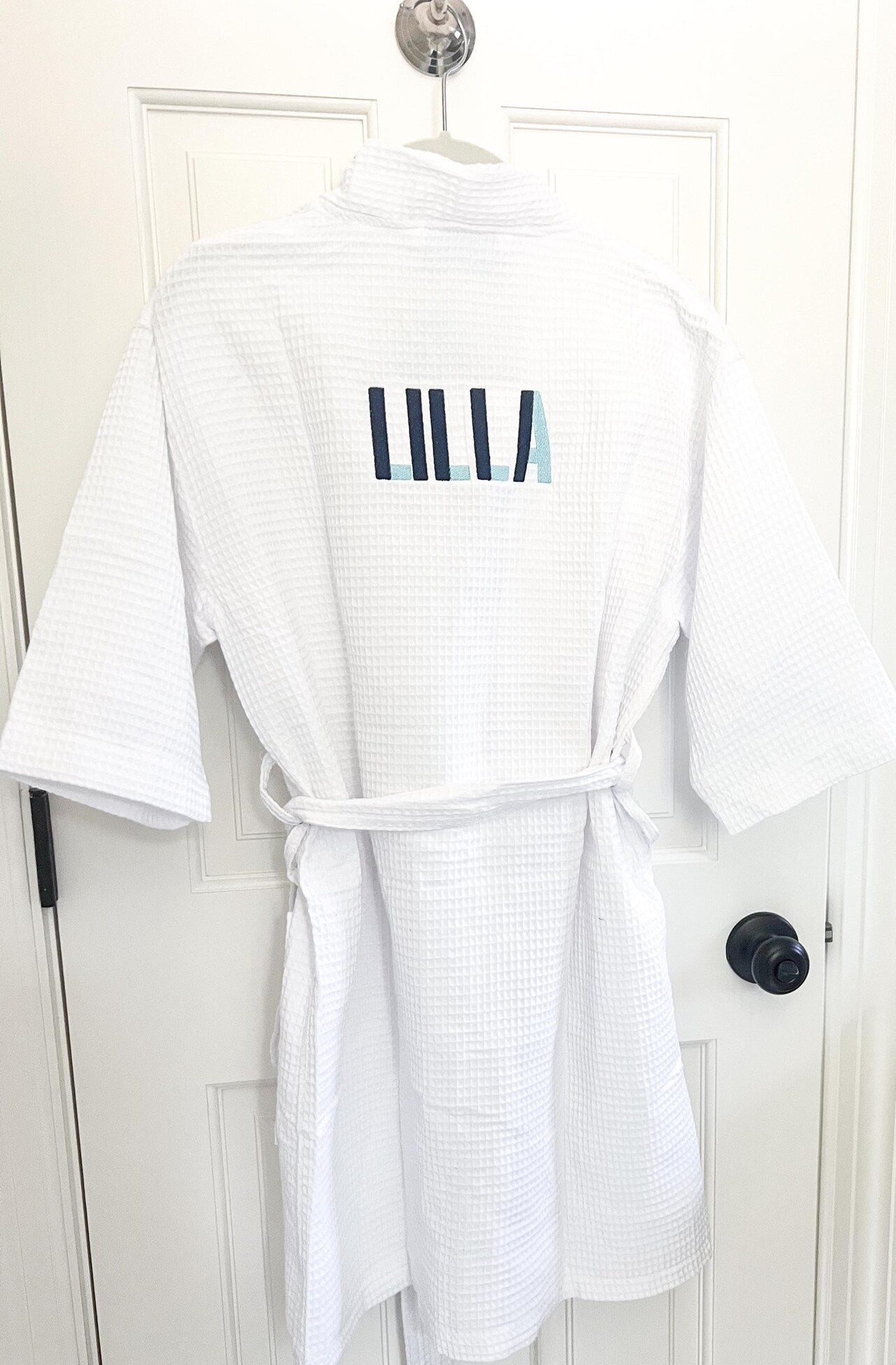 Embroidered Waffle Knit Robe