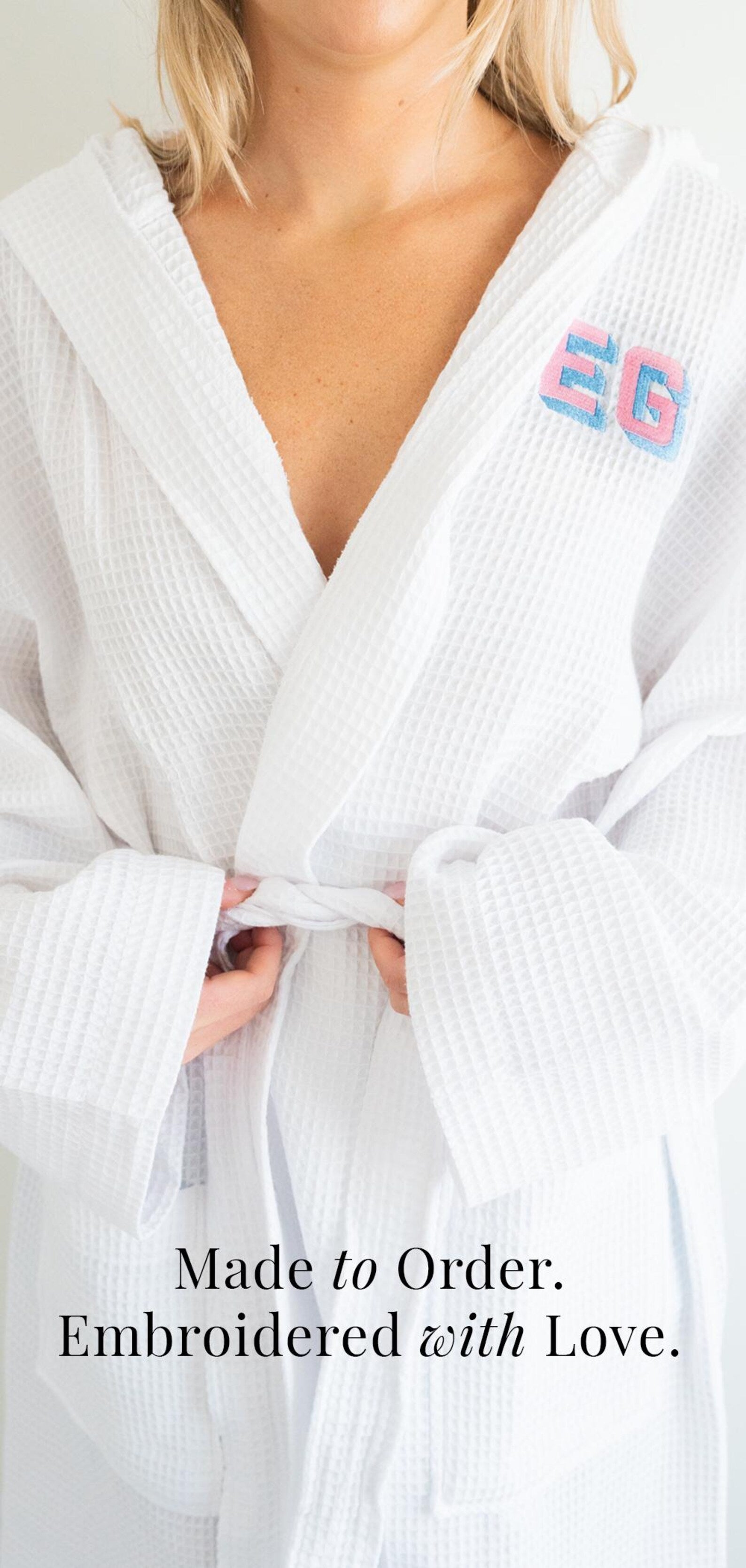 Embroidered Waffle Knit Robe