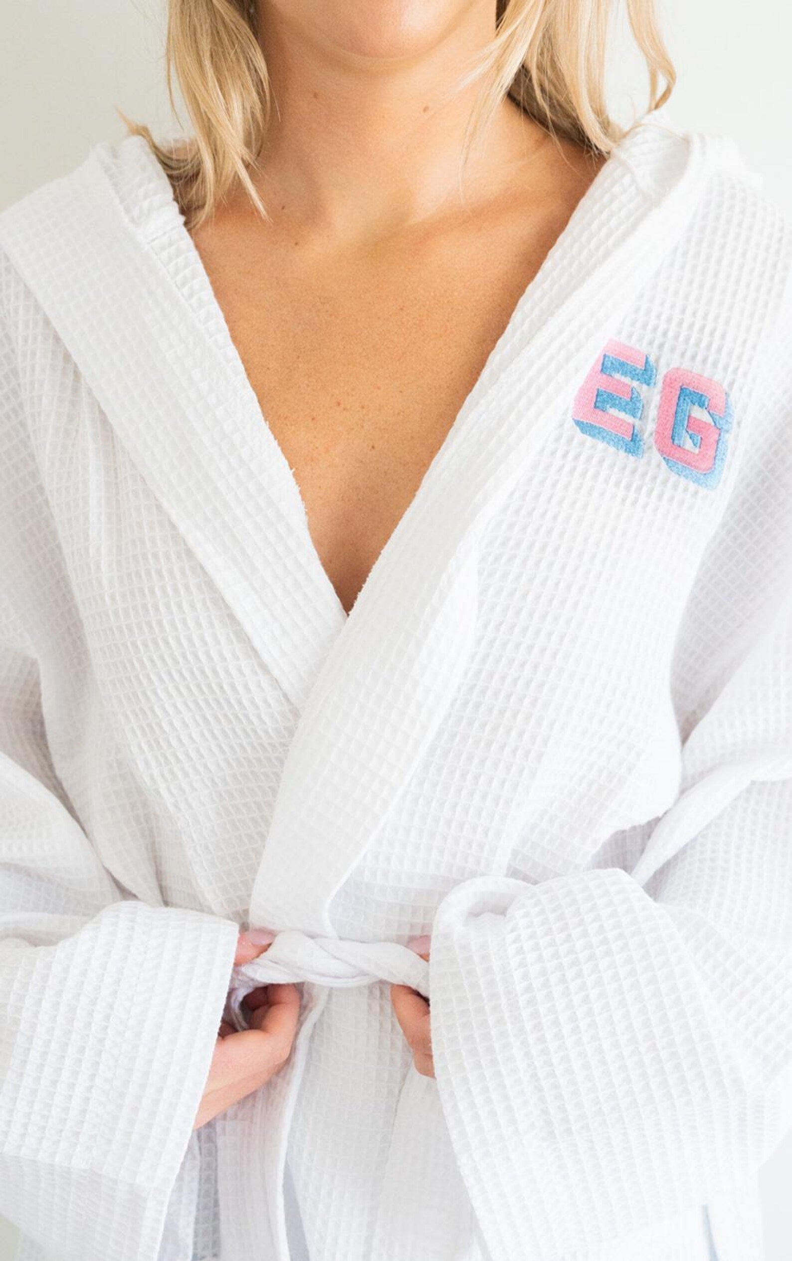 Embroidered Waffle Knit Robe