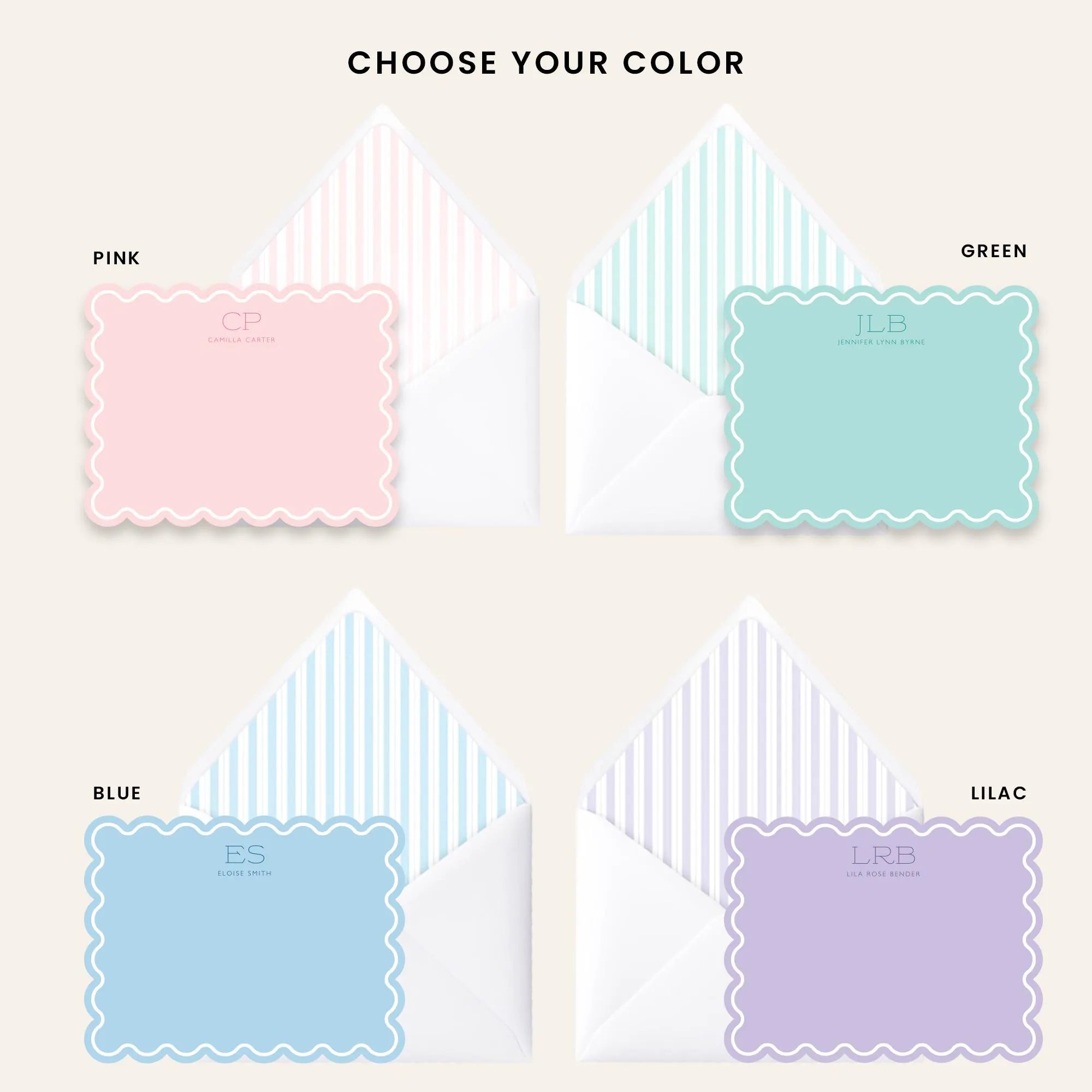 Scallop Edge Preppy Stationery Notecard Set