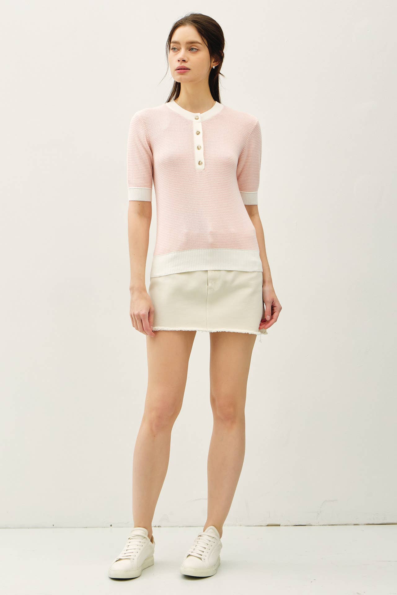 Striped Henley Sweater Top