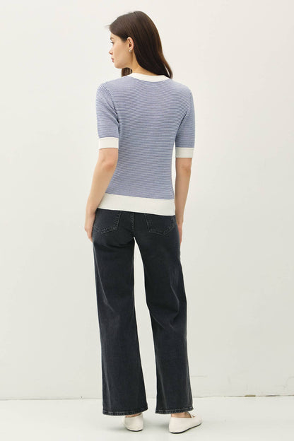 Striped Henley Sweater Top