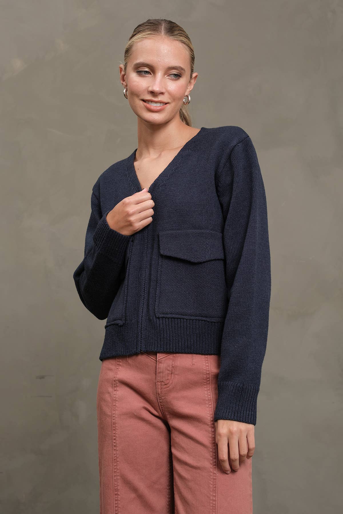 Utility Pocket Knit Zip-Up Cardigan