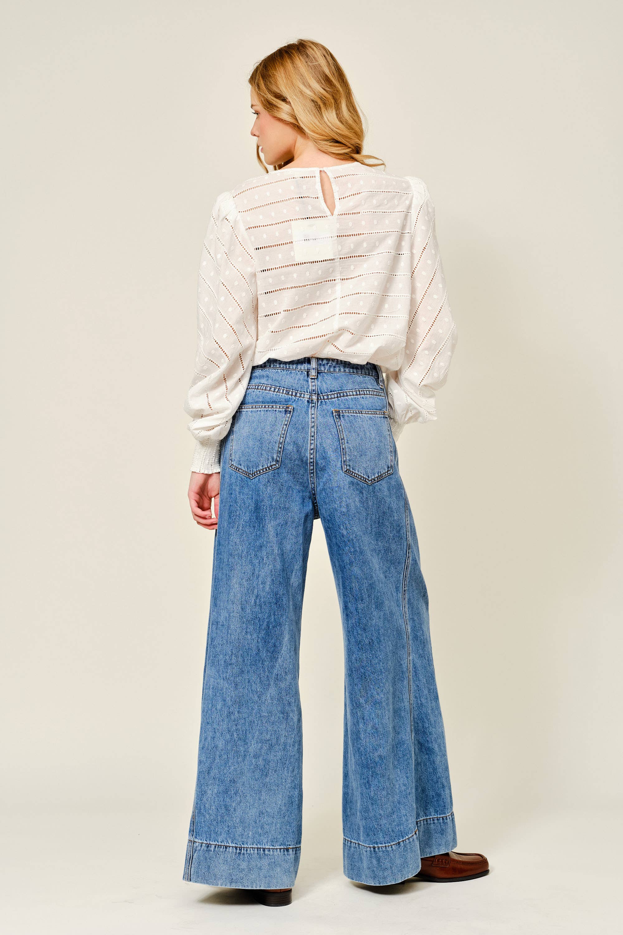 Embroidered Lace Detail Puff Sleeve Blouse