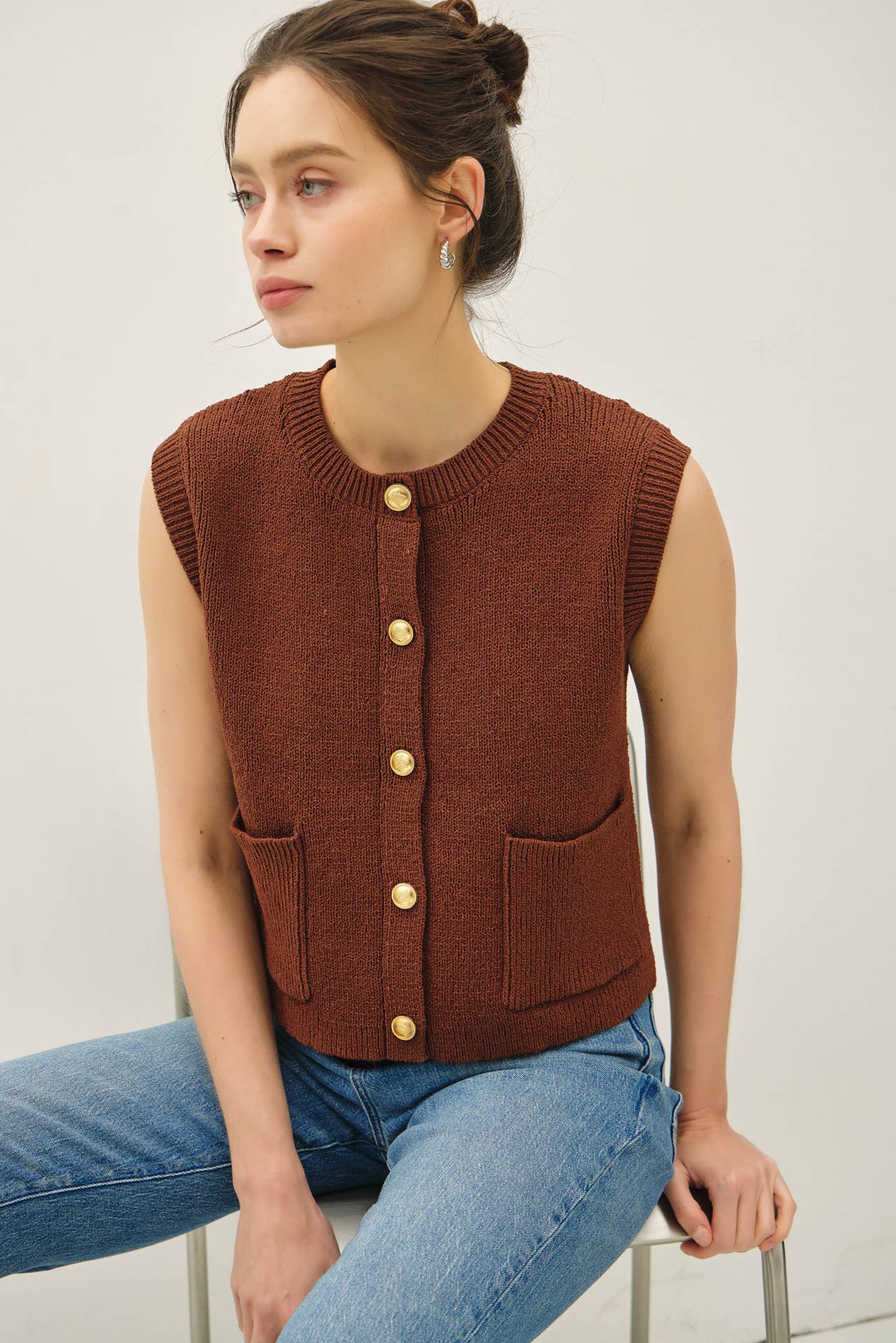 Ribbed Sweater Vest with Pockets