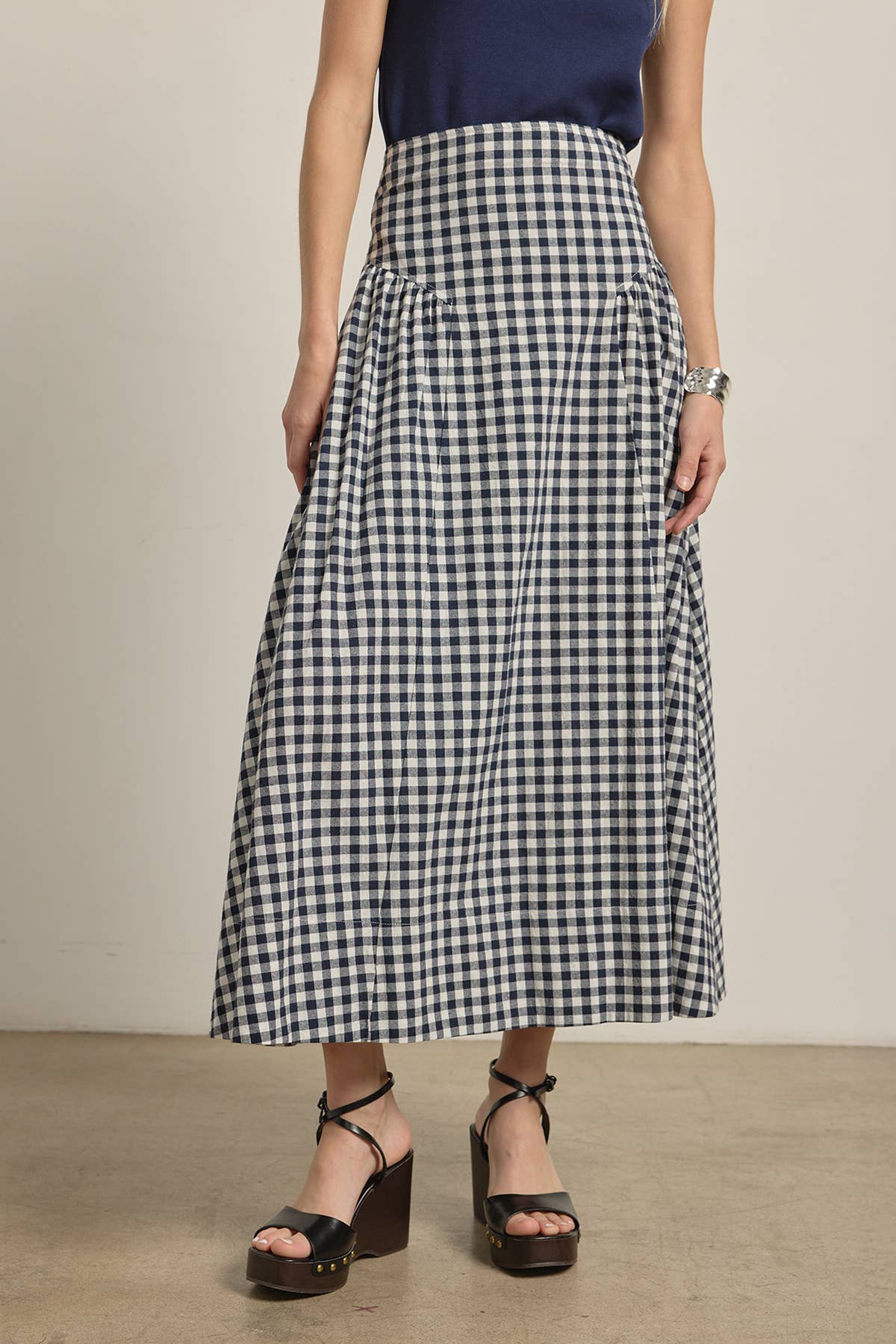Gingham Check Midi Skirt