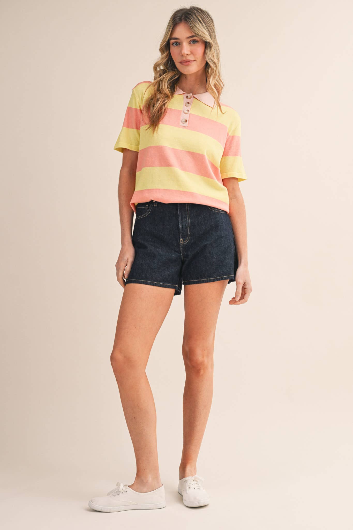 Striped Sweater Knit Short Sleeve Polo