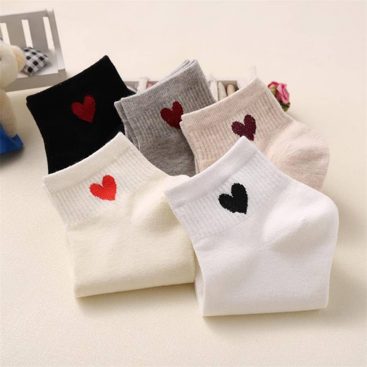 Cute Heart Cotton Ankle Socks Women Casual