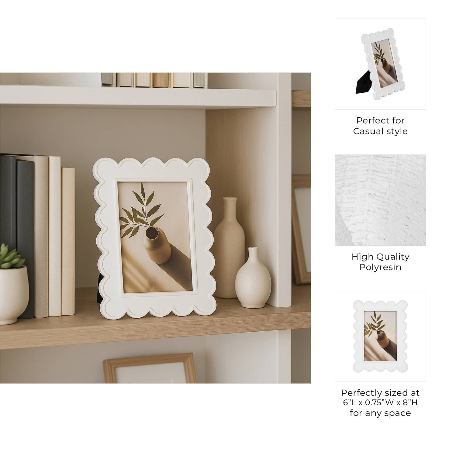 Decorative Scalloped Edge White Photo Frame