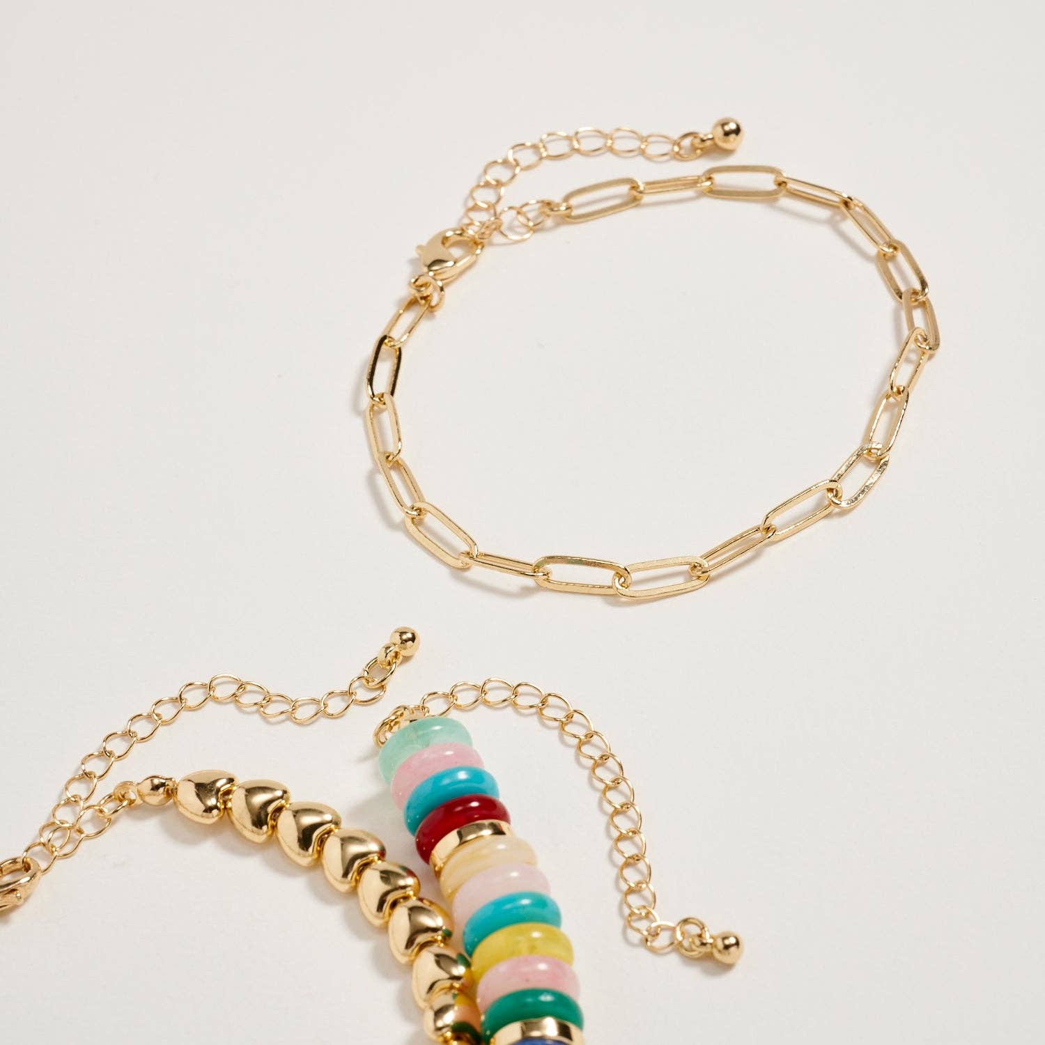 Gold Heart Charm Beaded Bracelet Set