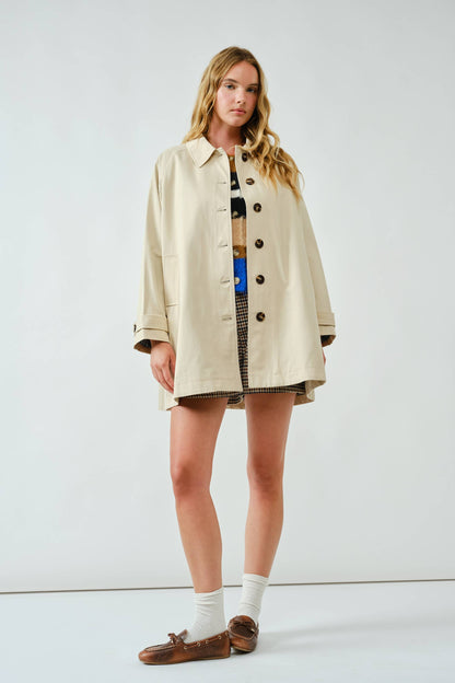 A Line Trench Coat with Plaid Lining