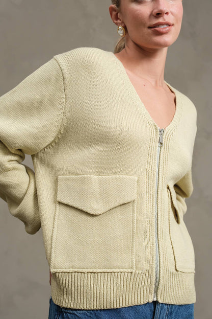 Utility Pocket Knit Zip-Up Cardigan