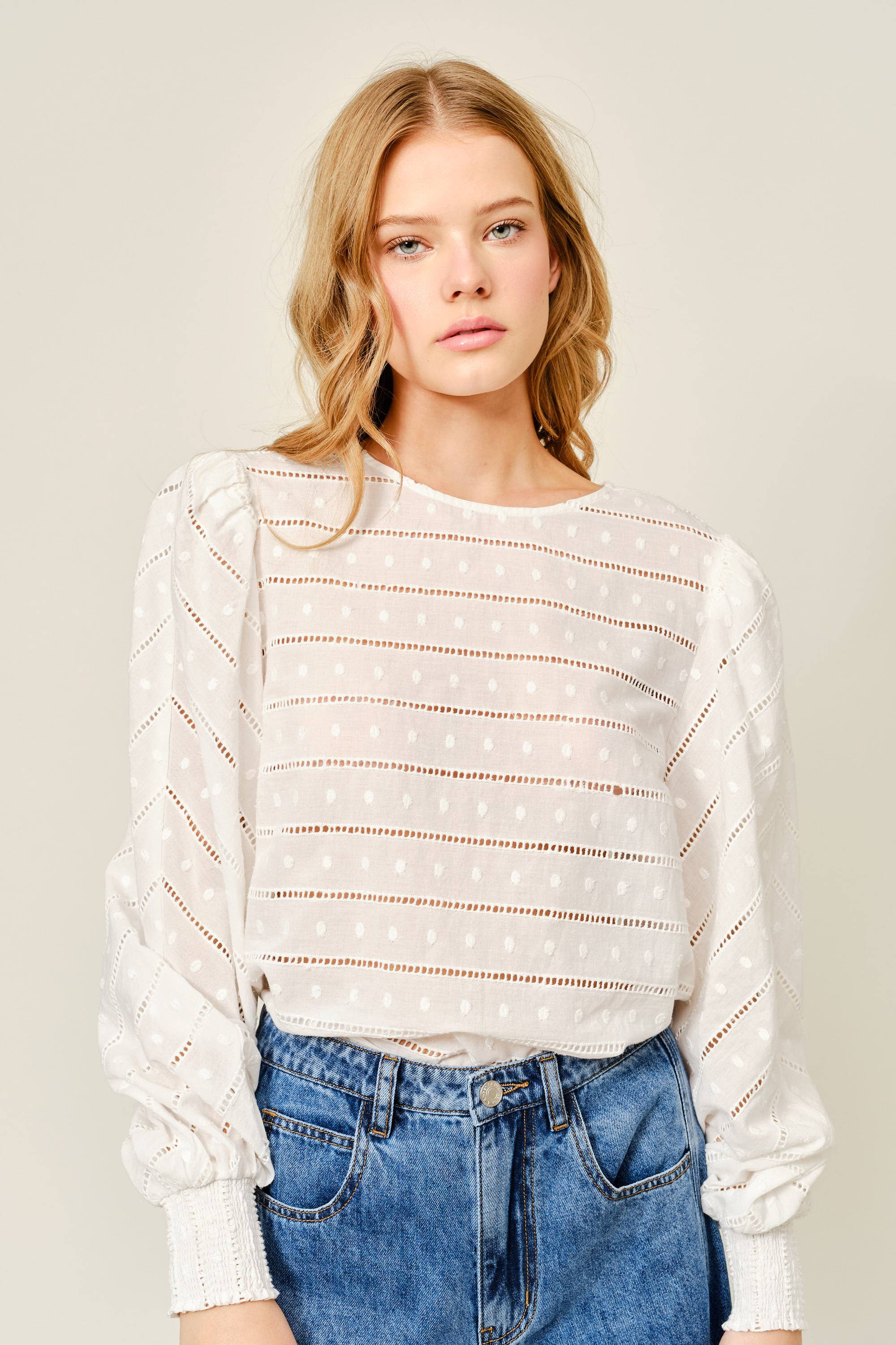 Embroidered Lace Detail Puff Sleeve Blouse