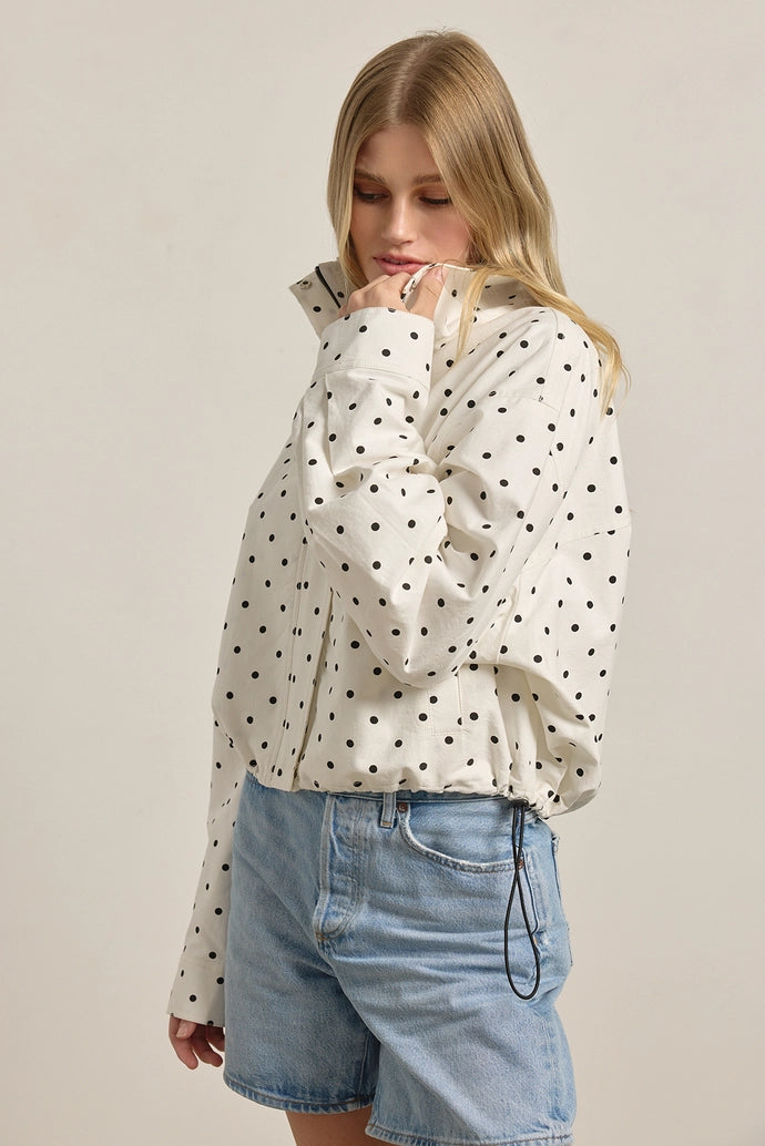 Polka Dot High Neck Drawstring Pullover Jacket