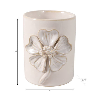 Ivory Ceramic Flower Applique Pencil Cup