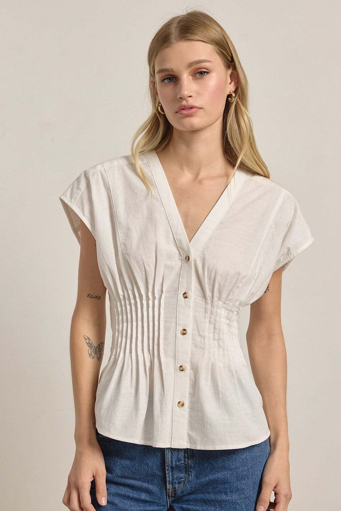 Pleated Waist Cotton Blouse