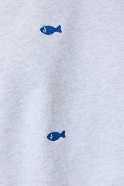 Crew Neck Long Sleeve Fish Embroidered Sweatshirt