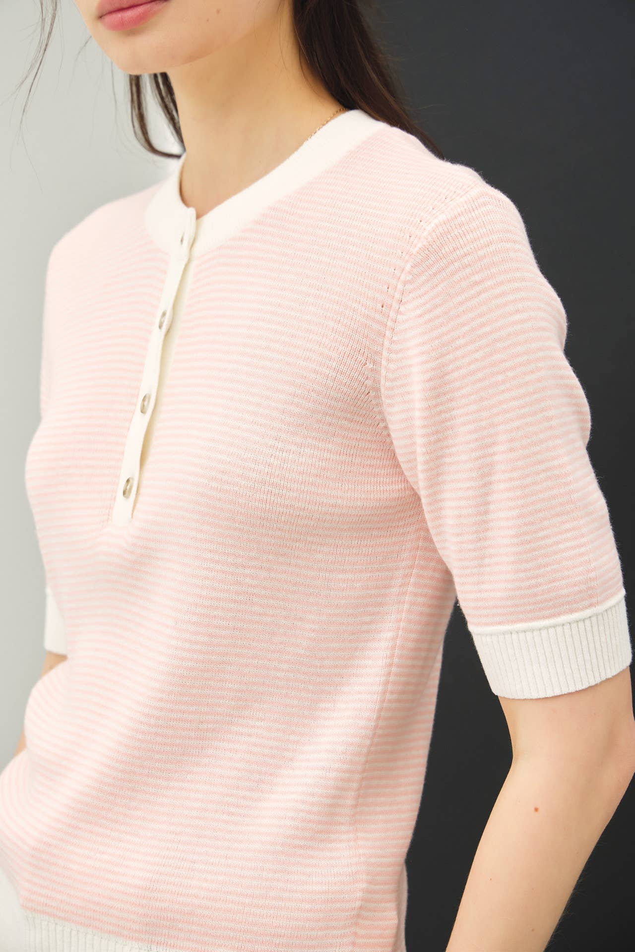 Striped Henley Sweater Top