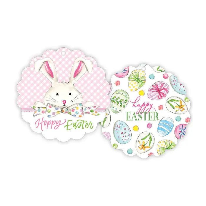 Hoppy Easter Bunny in Bow Tie Scalloped Gift Tag