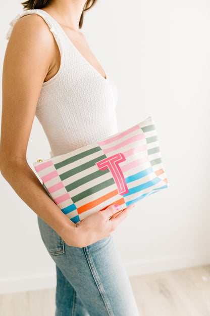 Personalized Striped Cosmetic Pouch