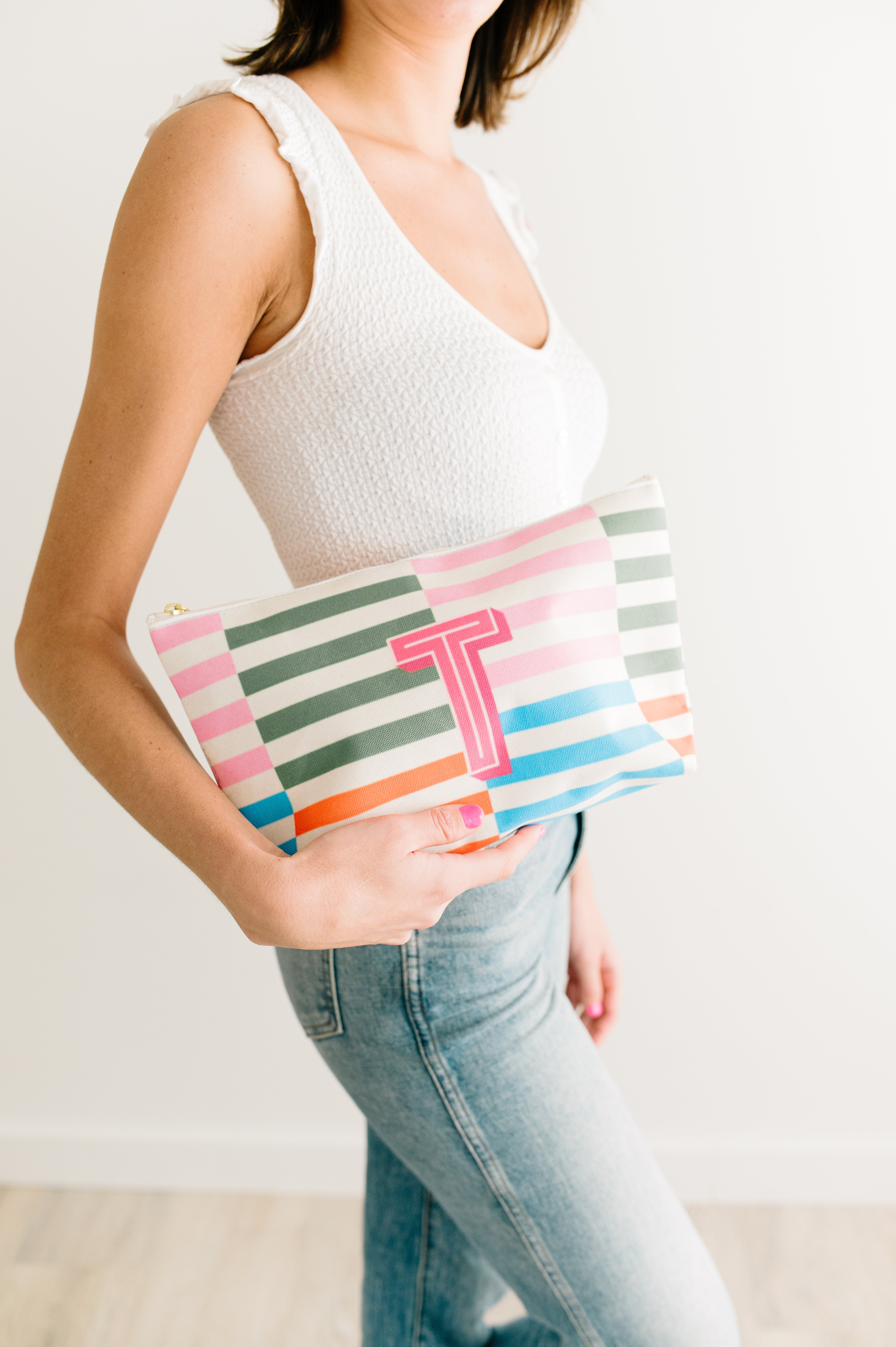 Personalized Striped Cosmetic Pouch